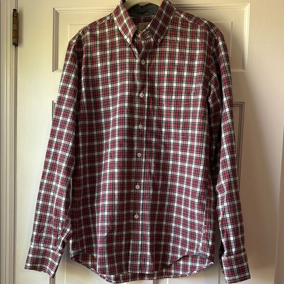J. CREW Red White Tartan Plaid Casual Button Down Shirt Holiday Men's Small - Picture 1 of 5